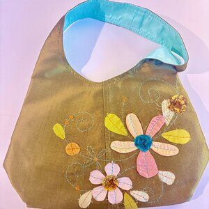 Vintage Olive and Turquoise Silk Bohemian-style Hobo Tote Bag